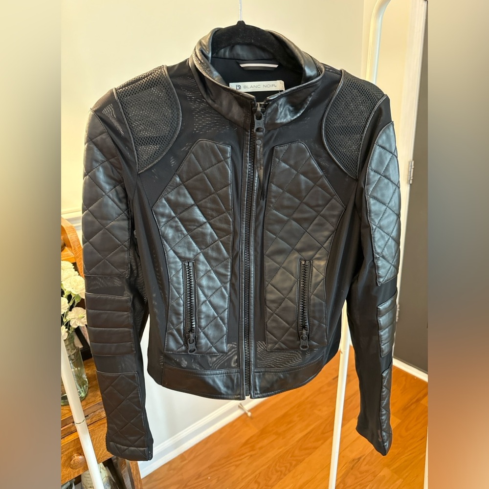 Blanc Noir Black Leather Moto Jacket Quilted Biker Small Minimalist Quiet Luxury
